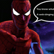 A speech bubble pops up next to Spider-Man as he stands in front of a dark night sky and glares into the camera.